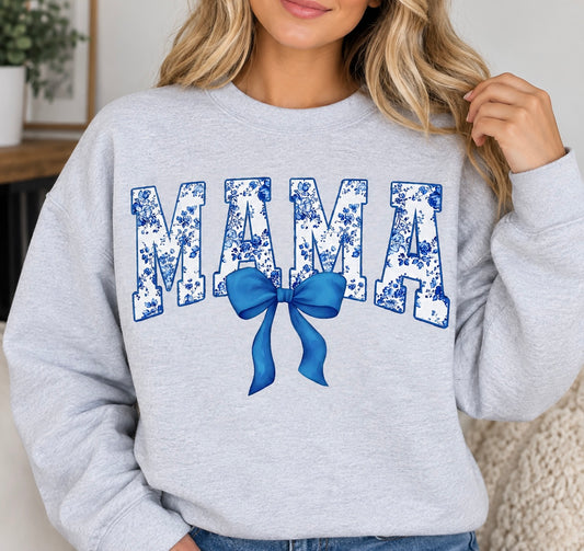 Mama Blue Bow Crew Neck Sweatshirt